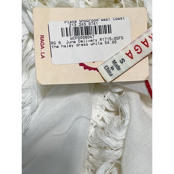 Raga Haley Dress Cold Shoulder Sheer Lace Frayed Mini Gypsy White Cutout Small - Picture 15 of 16
